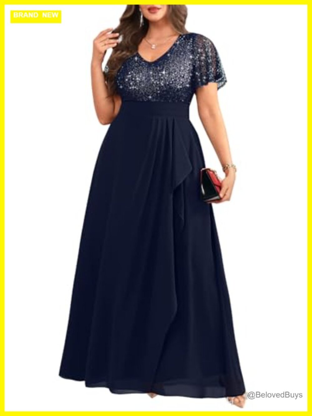 Womens Plus Size Sequin Formal Evening Gown Wedding Guest Dress